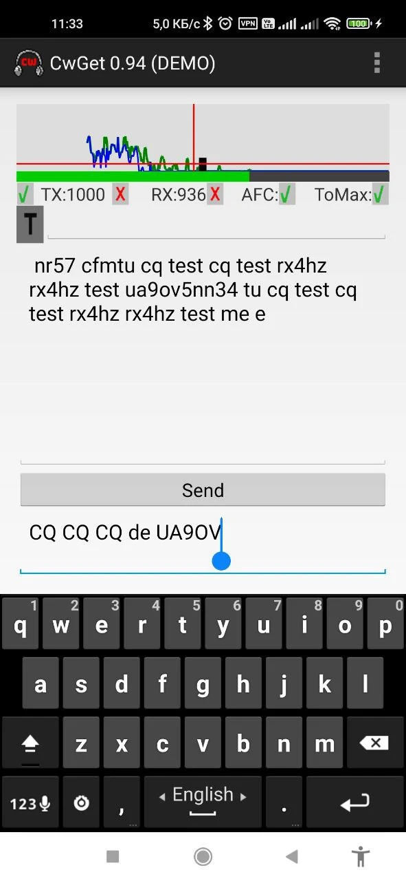 CwGet Morse decoder screenshot